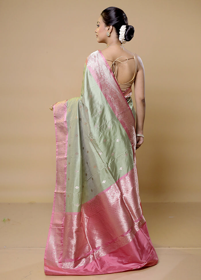 Green Handloom Katan Pure Silk Saree With Blouse Piece