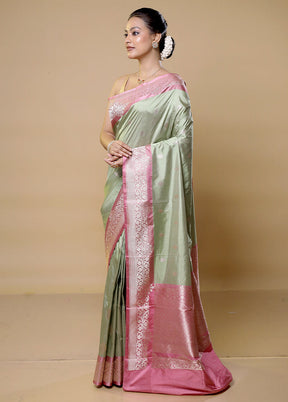 Green Handloom Katan Pure Silk Saree With Blouse Piece