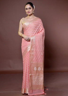 Pink Kora Silk Saree With Blouse Piece