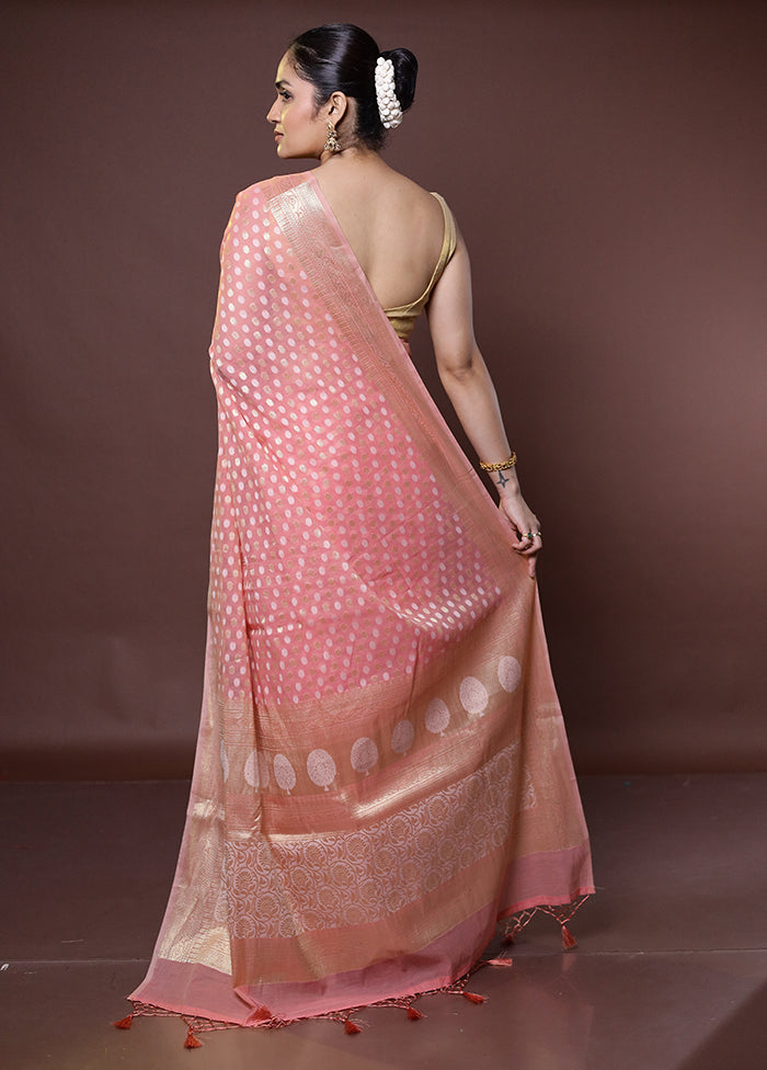 Pink Kora Silk Saree With Blouse Piece