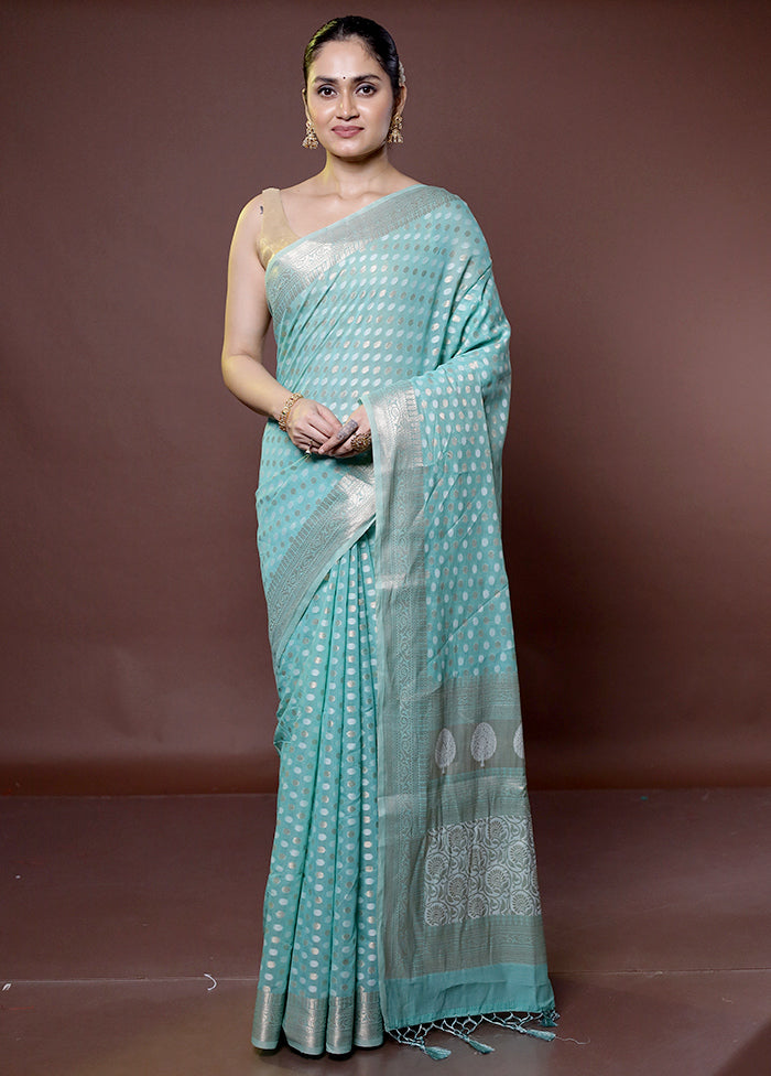 Blue Kora Silk Saree With Blouse Piece