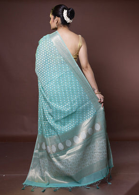 Blue Kora Silk Saree With Blouse Piece