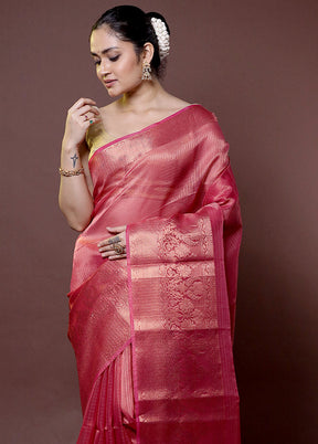 Pink Tissue Silk Saree With Blouse Piece