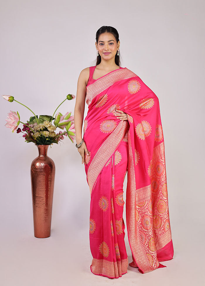 Pink Handloom Pure Georgette Saree With Blouse Piece