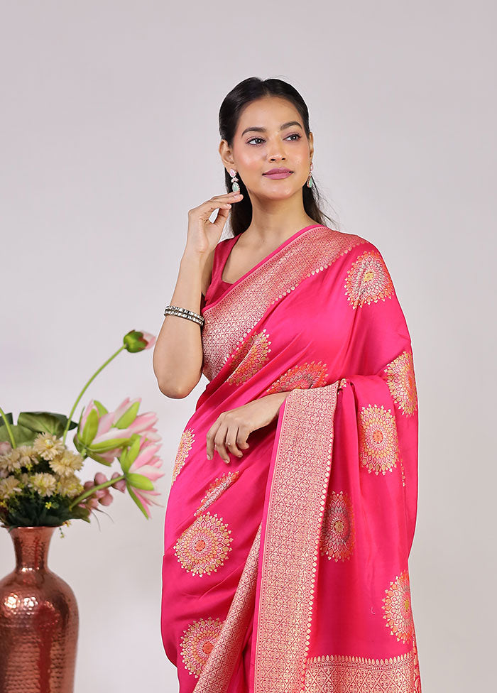 Pink Handloom Pure Georgette Saree With Blouse Piece