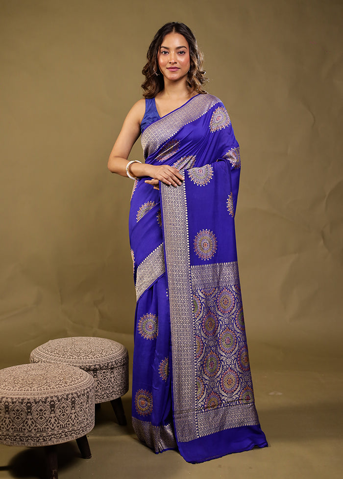 Blue Handloom Pure Georgette Saree With Blouse Piece