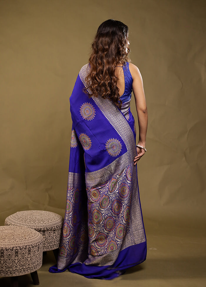 Blue Handloom Pure Georgette Saree With Blouse Piece