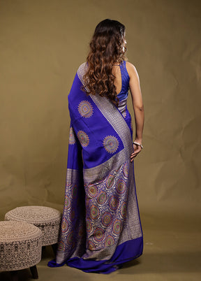 Blue Handloom Pure Georgette Saree With Blouse Piece
