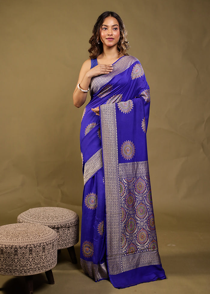 Blue Handloom Pure Georgette Saree With Blouse Piece