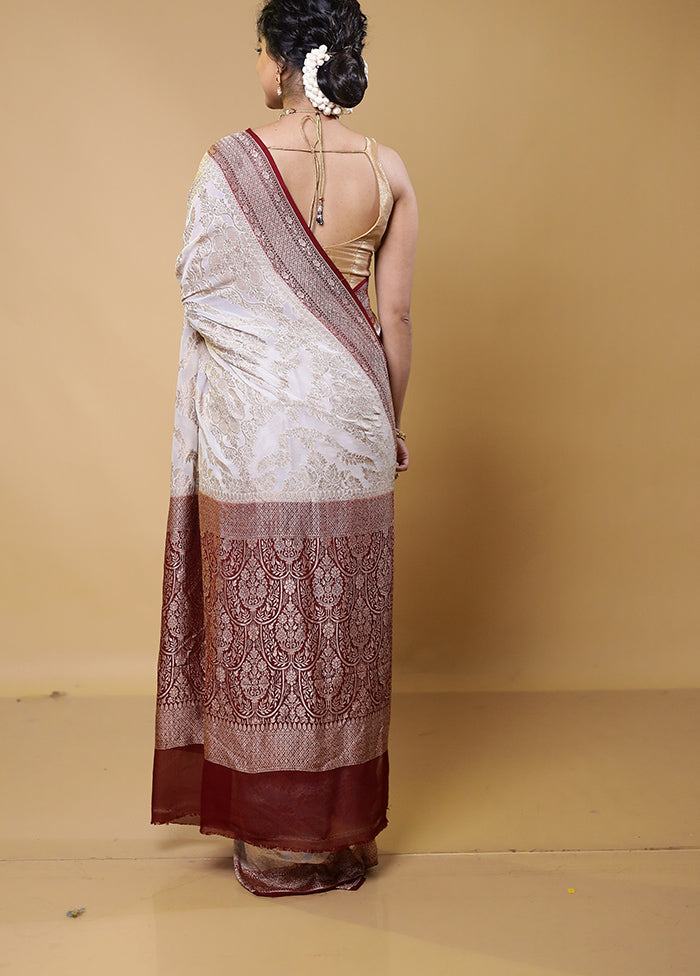 White Handloom Pure Georgette Saree With Blouse Piece