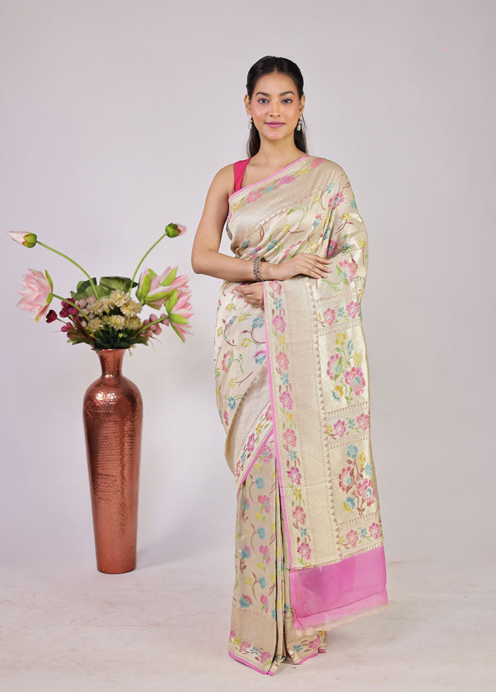Cream Handloom Pure Georgette Saree With Blouse Piece