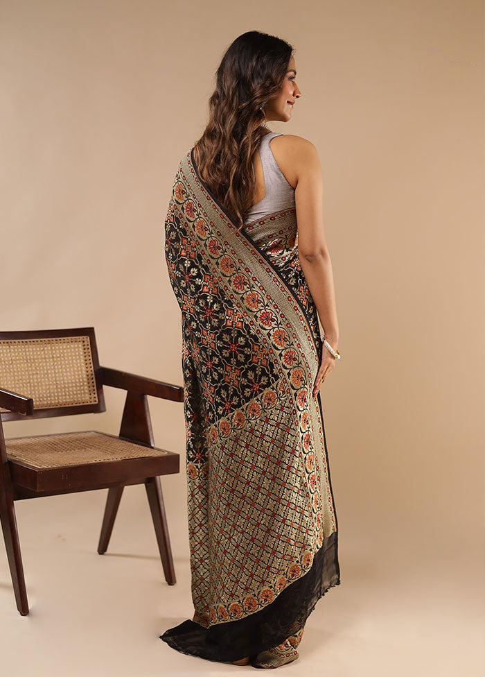 Multicolor Handloom Pure Georgette Saree With Blouse Piece