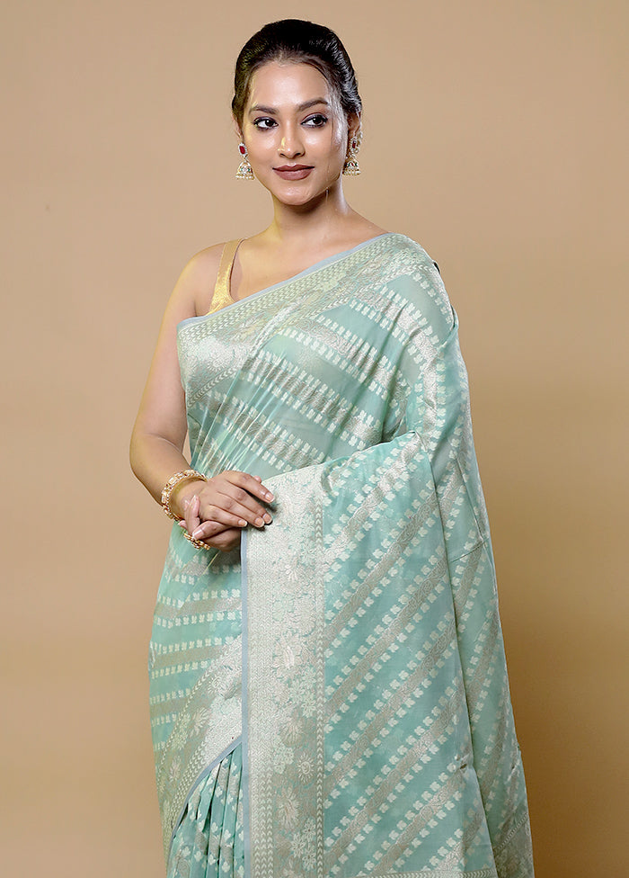 Blue Kora Silk Saree With Blouse Piece