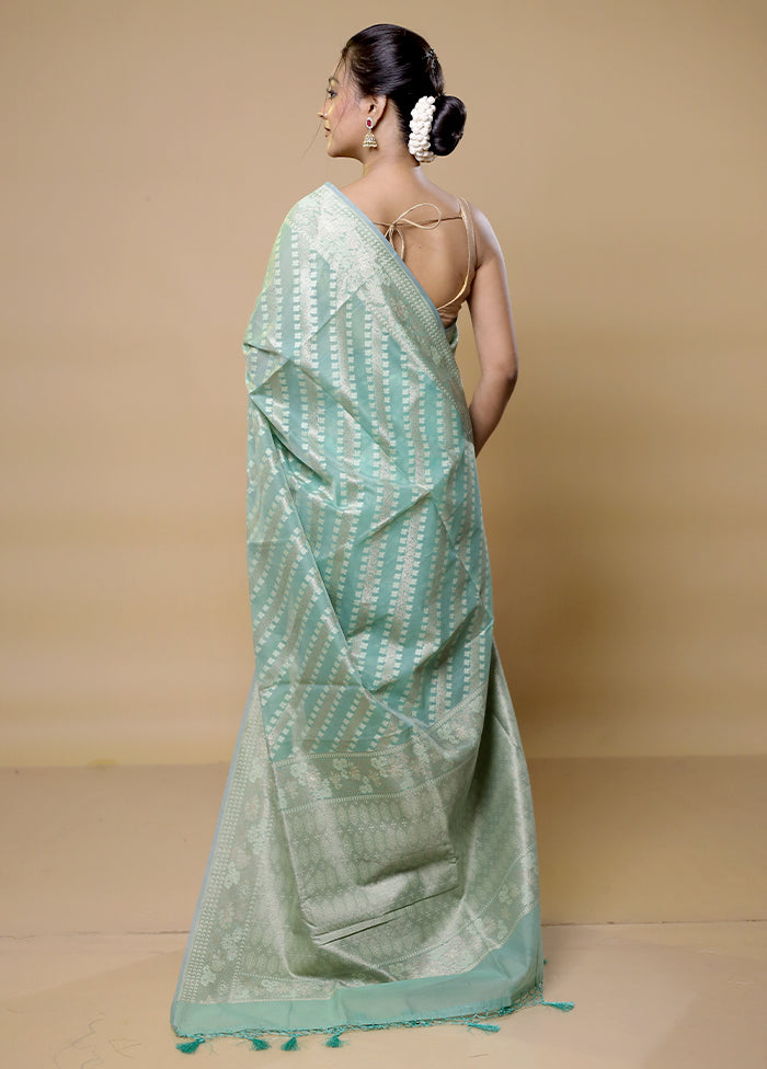 Blue Kora Silk Saree With Blouse Piece