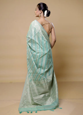 Blue Kora Silk Saree With Blouse Piece