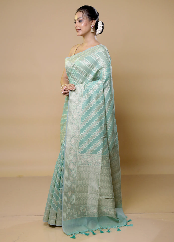 Blue Kora Silk Saree With Blouse Piece