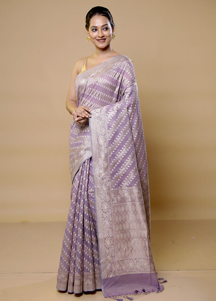 Purple Kora Silk Saree With Blouse Piece