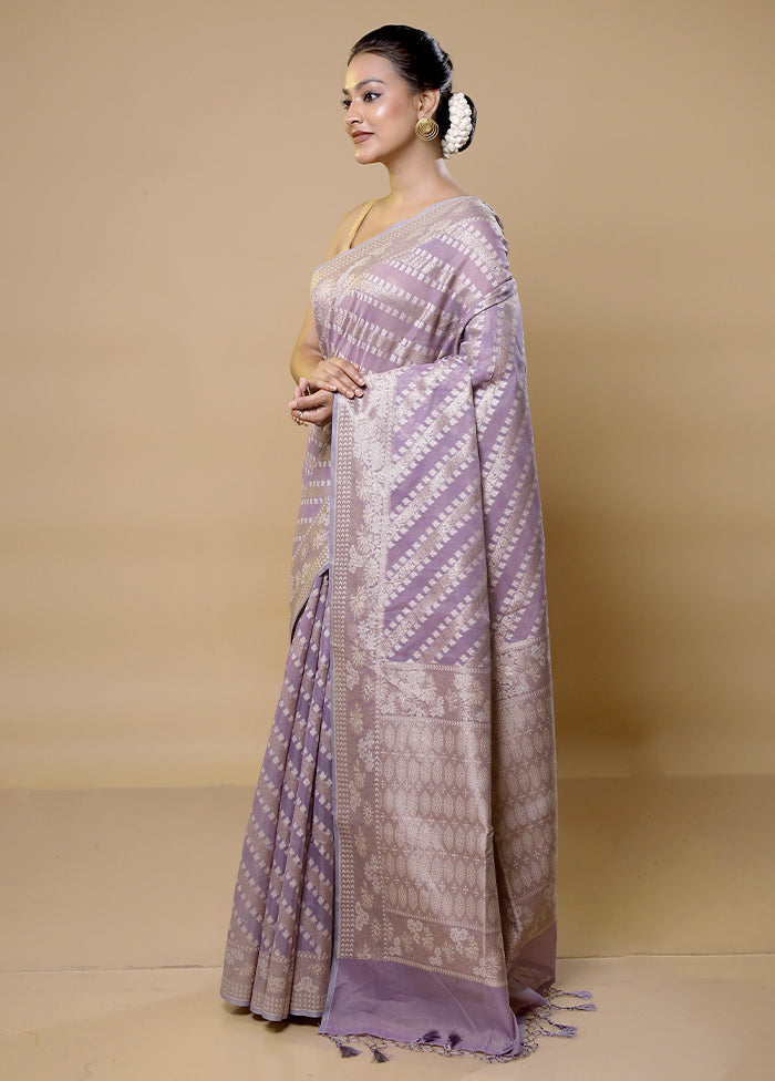 Purple Kora Silk Saree With Blouse Piece