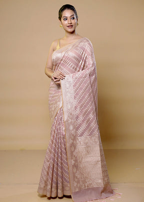 Pink Kora Silk Saree With Blouse Piece