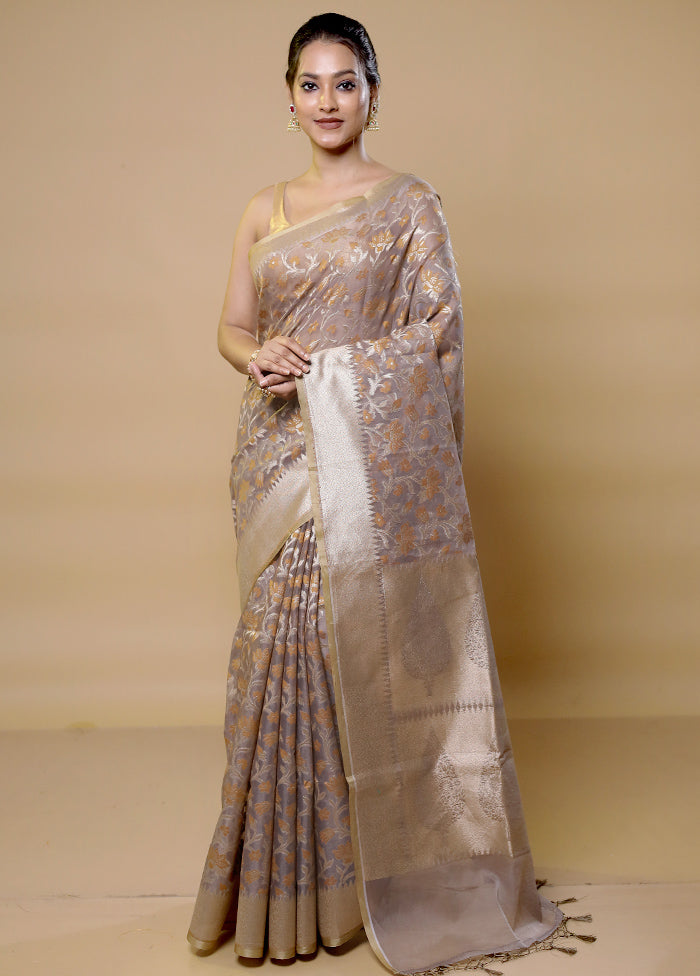 Grey Kora Silk Saree With Blouse Piece