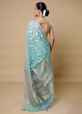 Blue Kora Silk Saree With Blouse Piece