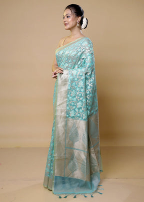 Blue Kora Silk Saree With Blouse Piece