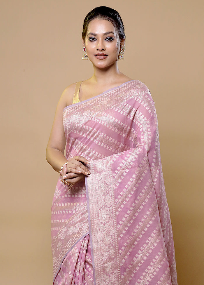 Pink Kora Silk Saree With Blouse Piece