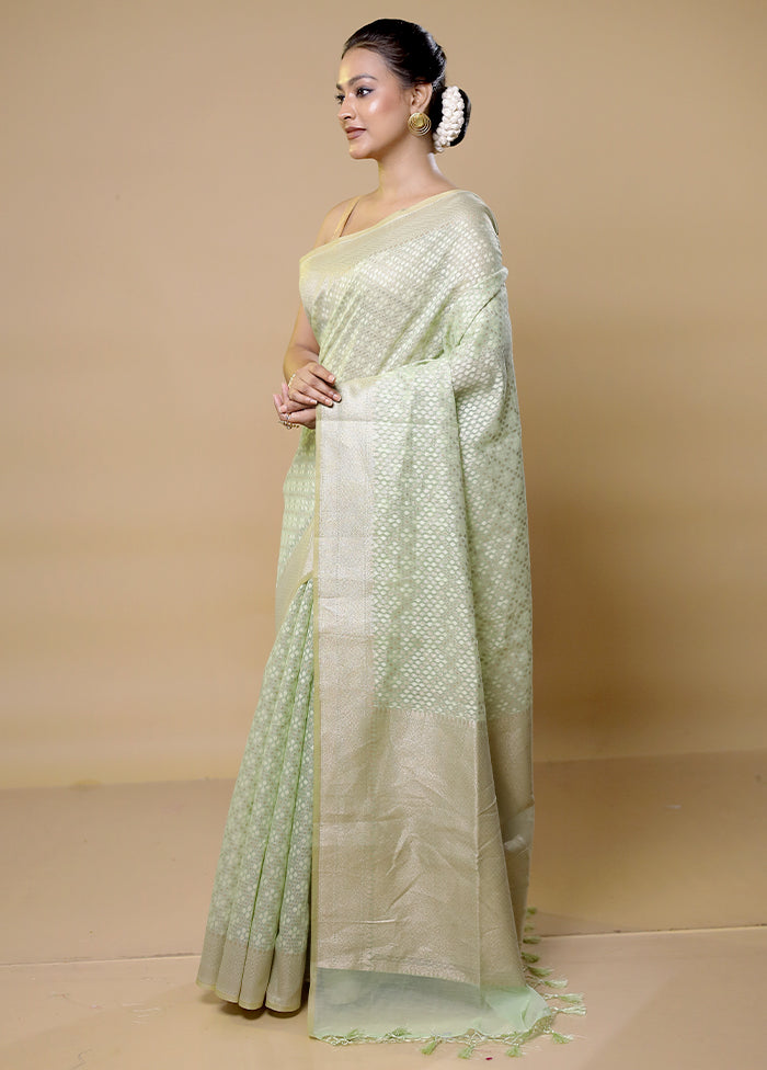 Green Kora Silk Saree With Blouse Piece