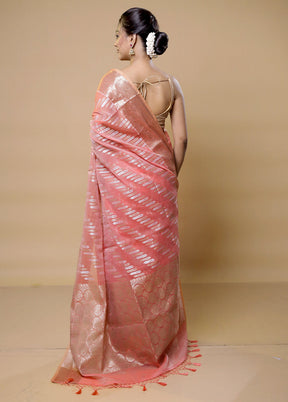 Pink Kora Silk Saree With Blouse Piece