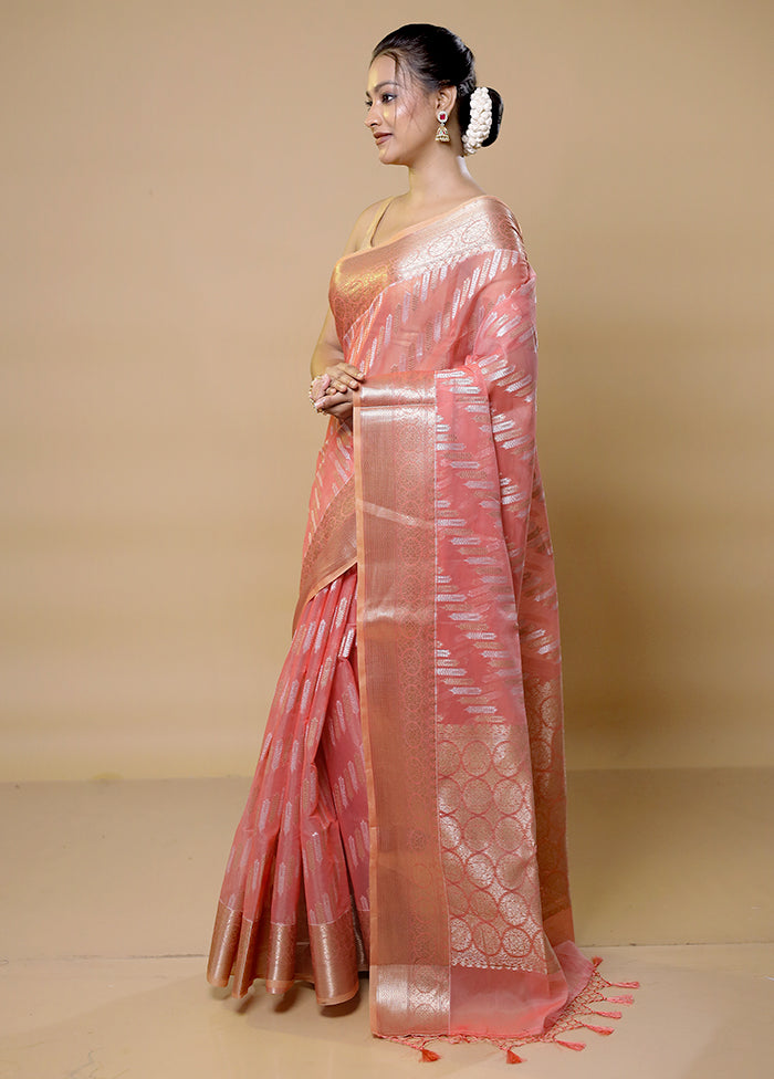 Pink Kora Silk Saree With Blouse Piece