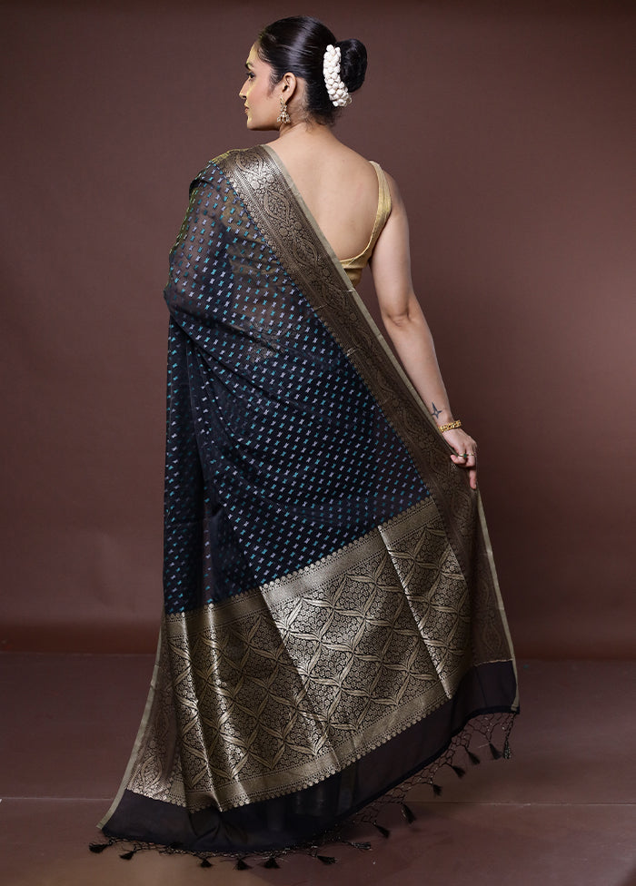 Black Kora Silk Saree With Blouse Piece