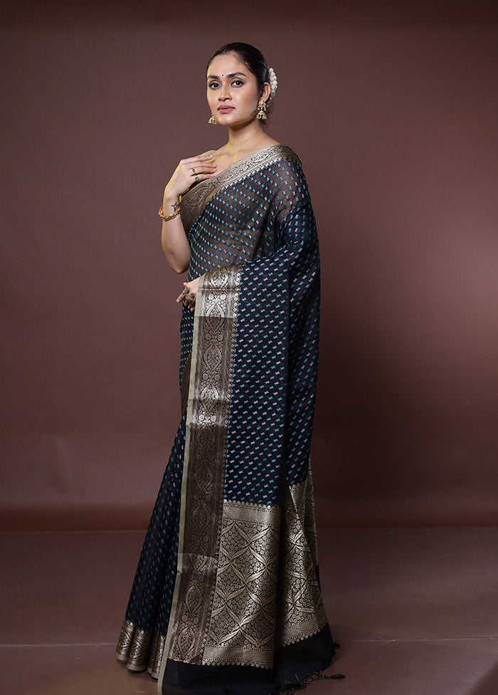 Black Kora Silk Saree With Blouse Piece