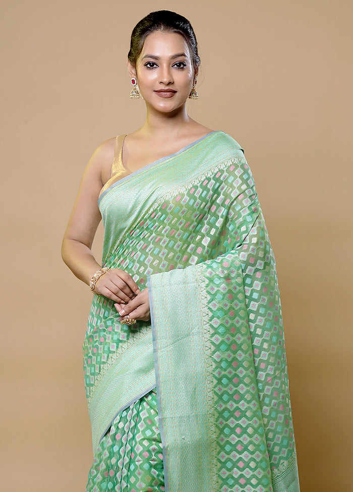 Green Pure Cotton Saree With Blouse Piece