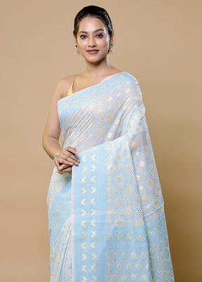 White Pure Cotton Saree With Blouse Piece