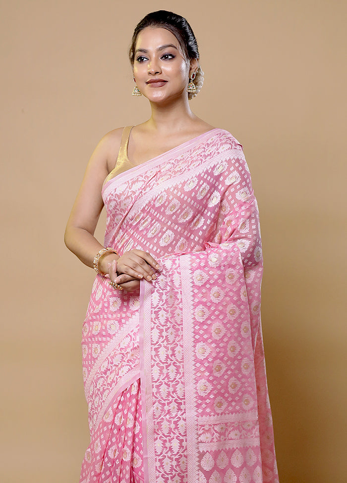 Pink Pure Cotton Saree With Blouse Piece