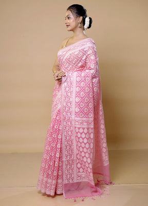 Pink Pure Cotton Saree With Blouse Piece