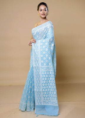 Blue Pure Cotton Saree With Blouse Piece