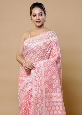 Pink Pure Cotton Saree With Blouse Piece