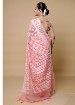 Pink Pure Cotton Saree With Blouse Piece