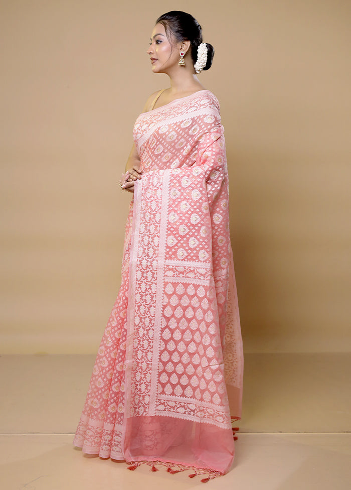 Pink Pure Cotton Saree With Blouse Piece