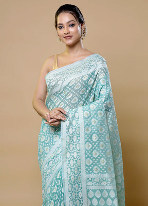 Green Pure Cotton Saree With Blouse Piece