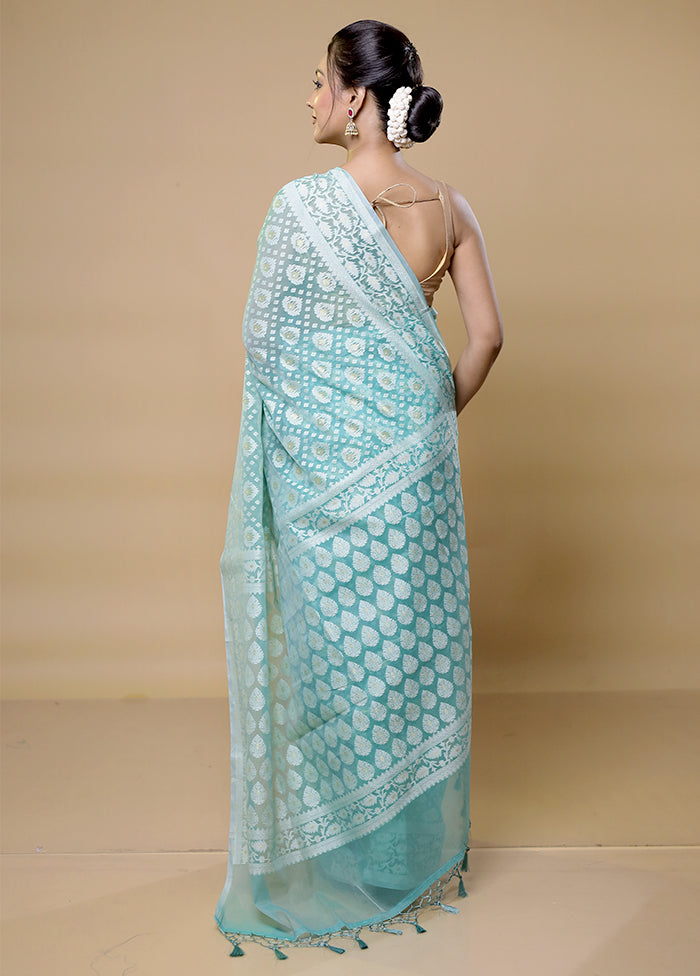 Green Pure Cotton Saree With Blouse Piece