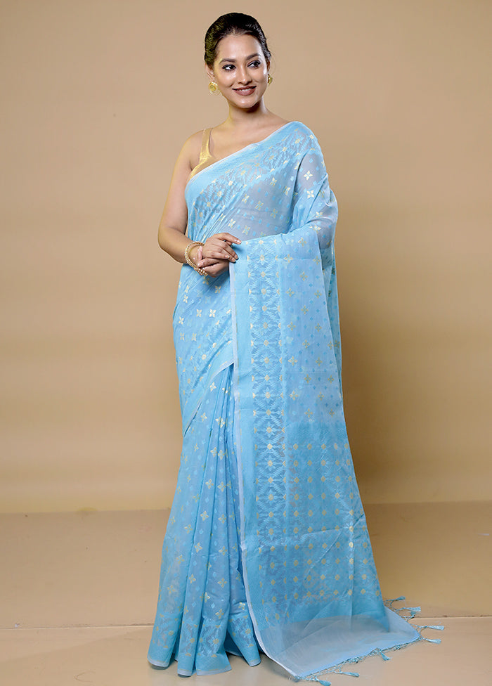 Blue Pure Cotton Saree With Blouse Piece