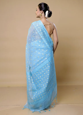 Blue Pure Cotton Saree With Blouse Piece