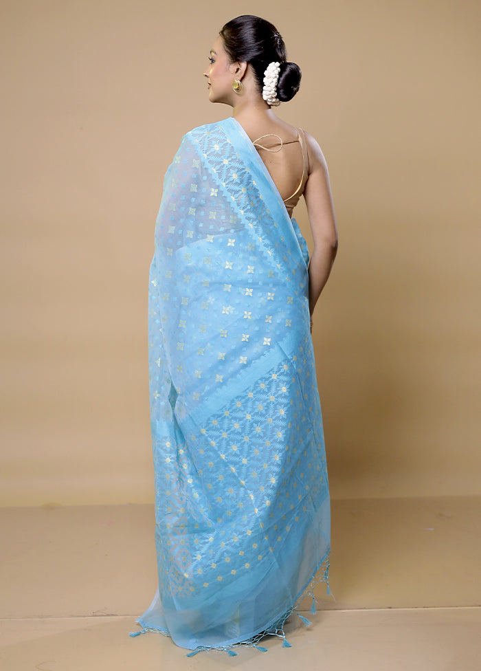 Blue Pure Cotton Saree With Blouse Piece