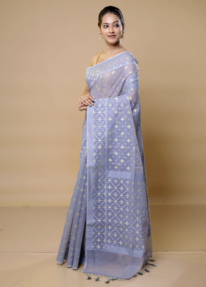 Blue Pure Cotton Saree With Blouse Piece