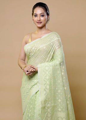 Green Pure Cotton Saree With Blouse Piece