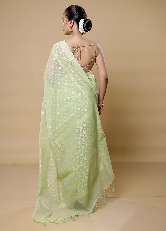 Green Pure Cotton Saree With Blouse Piece