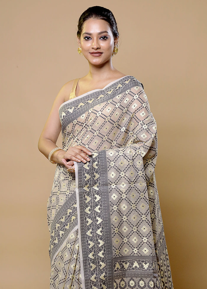 White Pure Cotton Saree With Blouse Piece