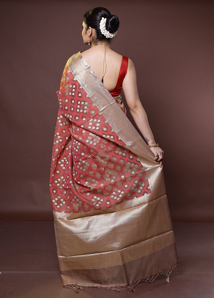 Red Organza Saree With Blouse Piece